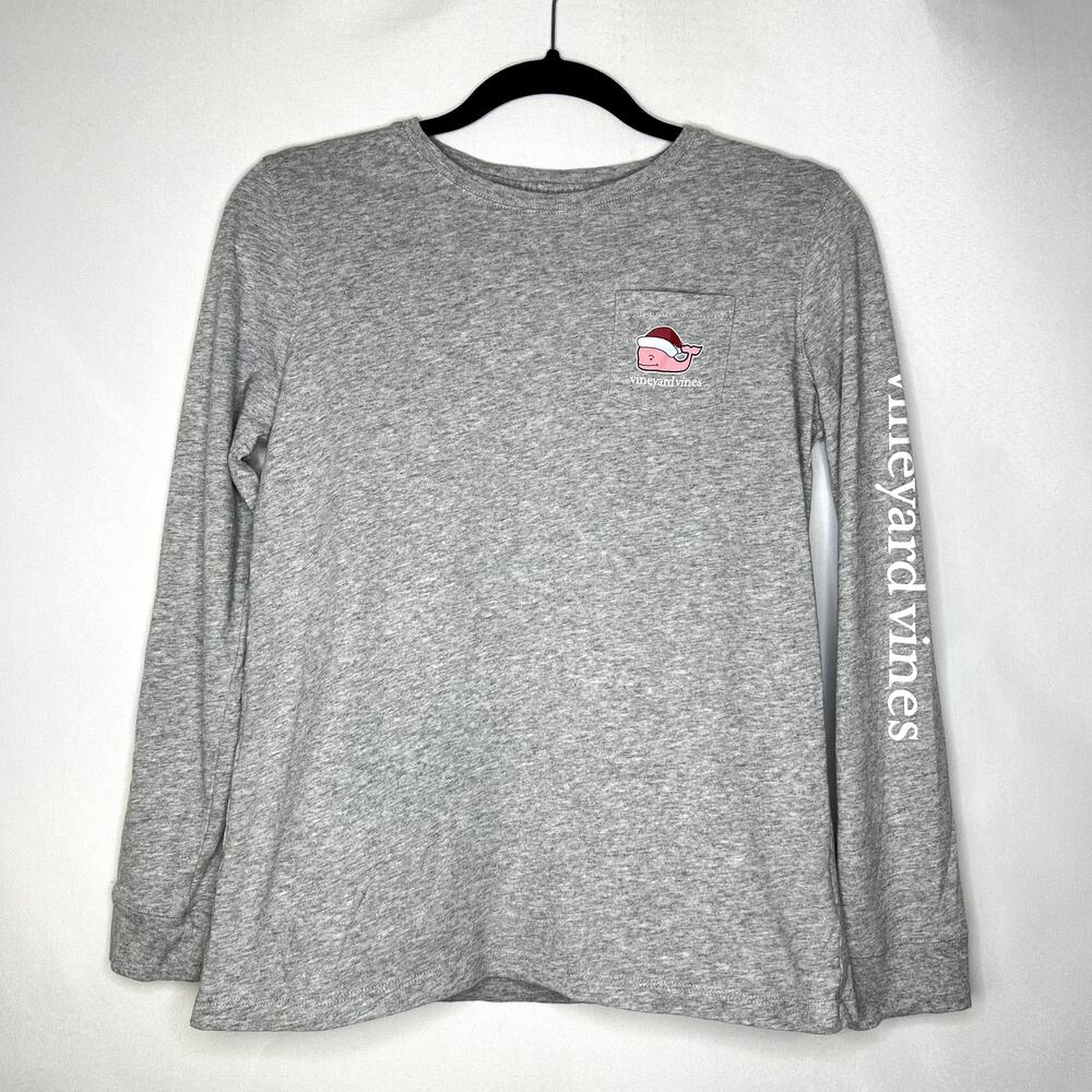 Vineyard Vines Youth Large 14 Gray Long Sleeve Merry Christmas Solid Pocket